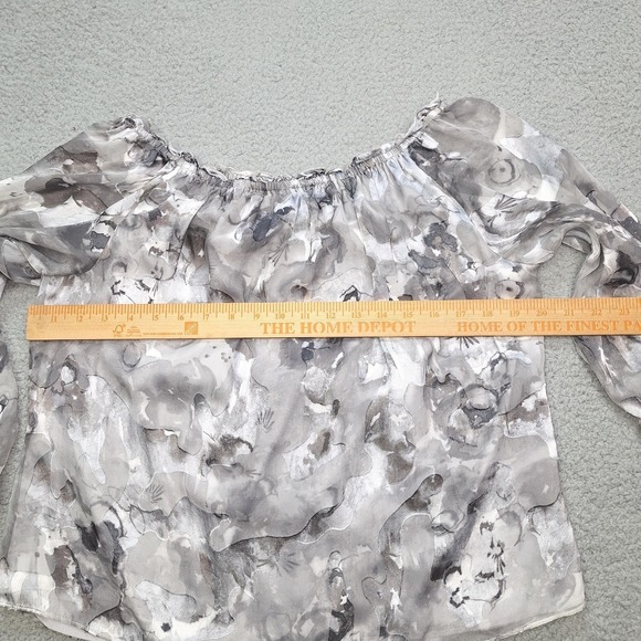 White House Black Market Top Womens Large Black Gray Watercolor Off Shoulder - Picture 4 of 9
